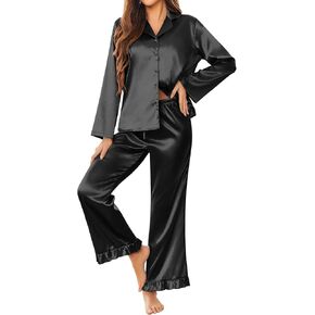 Ekouaer Silk Satin Pajamas Set Womens Long Sleepwear Button Down Down Classic Soft Loungewear PJS Set in Saudi Arabia