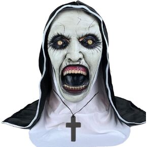 Utaomld Nun Scary Mask with Cross Charms Headscarf Costume Horror Nun Full Head Mask Adult Man Women Creepy Horror Costumes Halloween Party Props