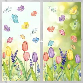 Horaldaily 67 PCS Subm Summer Window Cling Sticker ، Tulip Butterfly Flower Secal for Home Party Supplies Shop Glass Display Display Display