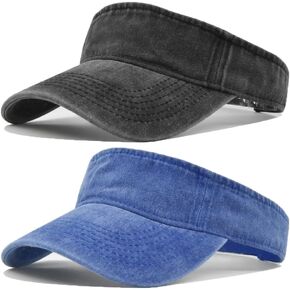 2pcs Vintage Sun Visor Hats for Women Men Cotton Adjustable Sports Empty Top Baseball Sun Caps