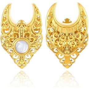 LADEMAYH 2PCS مقابس الأذن مقاييس للأذنين ، مع حجم قذيفة بيضاء 0G - 1 بوصة الأذن أقراط مقاييس الأذن ، الأذن الفولاذ المقاوم للصدأ من الفولاذ المقاوم للصدأ مقاييس المجوهرات الجسم