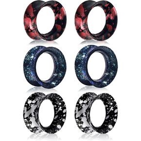 Qmcandy 6PCS Colorful Spot Ear Gauges Flexible Silicone Tunnels Plugs Double Flared Gauges Earrings Piercing Jewelry Size 2g-5/8