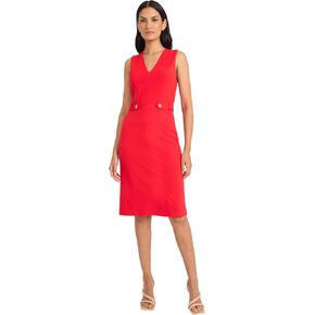 Maggy London Womens Classic V-Neck Knee Length Sheath Gold Button Detail-Professional Workwear-Business Casual Dress