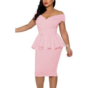 SEBOWEL Women Sexy Wrap V Neck Club Evening Party DressVintage Ruffle Peplum Bodycon Midi Dresses Pencil Office Work Dress