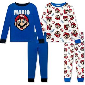 Super Mario 4 Piece Pajama Set - Toddler Girls PJ Set with Long Sleeve Shirt & Pants - Kids Sleepwear Set - Official License