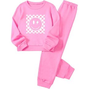 مجموعات Sweatsuit من Wdirara Girl's Sweats Sips Smile Smile Face Face Sweeve Shirtship و Sweatpants