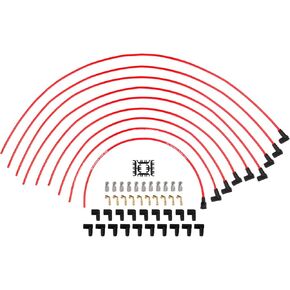 4040C شرارة سلك سلك المجموعة 8 مم - Super Stock Universal مع Graphite Core - سلك أحمر مع أحذية حمراء 90 درجة