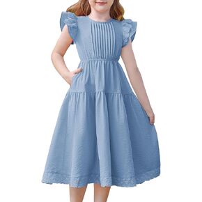 GRACE KARIN Girls Summer Dress Flutter Sleeve Lace A-Line Sundress Casual Elegant Midi Dresses with Pockets for 5-12 Years