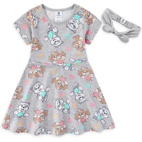 PAW PAW PATROL Nickelodeon Girls French Terry Skater Dress مع عصابة رأس للأطفال