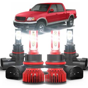Fit for Ford F150 1997 1998 1999 2000 2001 2002 2003 ، 500 ٪ Brightness 9007 High & Low Beam+9006/9145 LED Lights ، 6500K White ، 4pcs 9007 9006/9145 LED Bulb