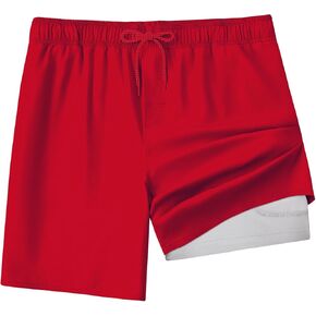 Mens Swim Trunks with Compression Liner 8 inch Quick-Dry Lightweight 2 in 1 Board Shorts 4-Way Stretch UPF 50+