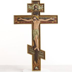 DevotedWalls 12" H Hand Painted Traditional Orthodox Cross for Wall,Byzantine-style Religious Crucifix,Traditional Christian Crucifix for Chapel,Church,Office and Home Decor,Orthodox Cross for Prayer Corner Hanging(Hand Painted in Full Color)
