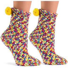 Ellite Women's Valentine's Christmas Sleepover Super Super Super Dark Plush Plush Crew Pom Phirth Gift Cupcake Socks