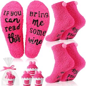 Geyoga 4 Pair wine socks for women Wine Lovers Easter Gifts If You Can Read This Socks Cupcake Crew Socks