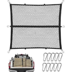 شبكة البضائع لسرير شاحنة بيك آب ، شباك مرنة عالية للشحن ، شبكي منظم 4'x 4 'تمتد إلى 8' × 8 'مع 10 أبازيم تسلق الجبال ، متوافقة مع الشاحنة ، مقطورة ، بيك آب ، GMC ، سيارات الدفع الرباعي