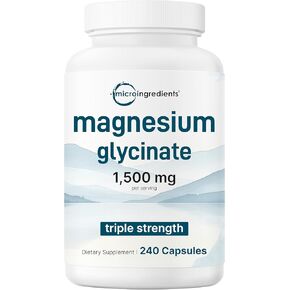 Triple Strength Magnesium Glycinate 1,500mg Per Serving, 240 Capsules | Easily Absorbed Chelated Magnesium + Elemental Form | Healthy Muscle, Bones, & Mood Support Supplement | Non-GMO
