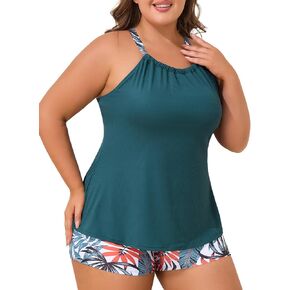 Summer Mae Ribbed Plus Size Swimsuits for Women Two Piece Tankini Sets High Neck Bathing Suit Tummy Control Swimwear