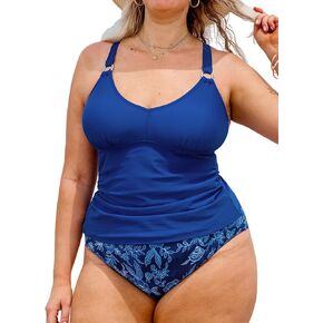 CUPSHE Women's Plus Size Tankini Sets V Neck Two Piece Swimsuits Adjustable Self Tie Strappy Mid Rise