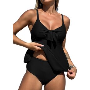 ZAFUL Womens Tankini Swimsuits with High Waisted Bottoms Tummy Control Tankini Sets Knot 2 Piece Curvy Bathing Suits