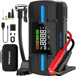 Car Jump Starter with Air Compressor, 4000A 160PSI Jump Starter Battery Pack for 12V Safe Car Jumper Box(All Gas & 10.0L Diesel Engine) with 5“ LCD Display, 4 Modes Flashight 600 Lumen, QC 3.0