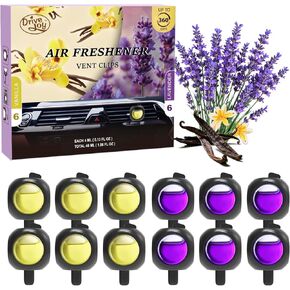 Car Air Freshener Vent Clips, 12 Pack, 6 Vanilla, 6 Lavender, Provides Long-Lasting Scent, Up to 360 Days, Car Fresheners
