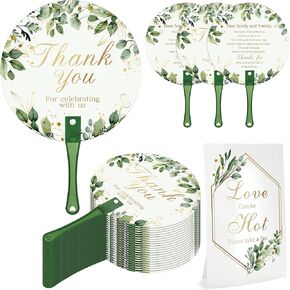 Aneco 120 Pieces Wedding Hand Fans Bulk with Table Sign Wedding Plastic Fan with Handle Handheld Wedding Favor Fans Greenery Leaves Fan for Ceremony Bridal Shower Wedding Party Supplies