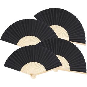 Hoyuwak 4 Pack Black Bamboo القابلة للطي المعجبين Craft Craft Fan Chinese Japanese Handheld Abome Apoy Leary Line Line Dancing Decy Decor
