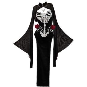 Meowcos Maxi Bodycon Dress Long Slit Gothic Skull Print Assume Assumeen