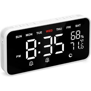Dekala Bed Shaker Loud Alarm Clock for Heavy Sleepers Adults, Vibrating Dual Alarm Clocks for Bedrooms, Large Display Auto Dimmer,Temperature & Humidity Detect, 7-Day Programmable, Ideal Gift