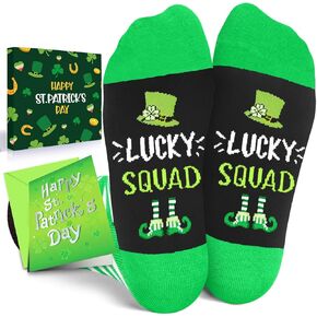 HAPPYPOP St. Patrick's Day Socks for Boy Girls - Irish Gifts, Shamrock Socks, Lucke Squad Green Socks, St Patricks Day Gifts 7-9 Year Old With Greeting Card