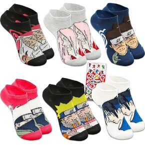 Nintendo Naruto Socks for Kids - Bundle with 6 Pairs of Anime Socks for Kids Age 6-8 Medium Size 9-2.5 Plus Stickers | Naruto Clothing Set for Boys and Girls