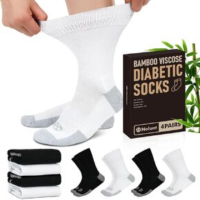 Diabetic Socks for Men,4 Pairs Crew Diabetic Neuropathy Socks for Men 9-12