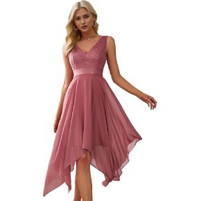 Ever-Pretty Women's Sexy V Neck Empire Waist Sleeveless Lace Chiffon Hi-Lo Cocktail Dress 00207-PH