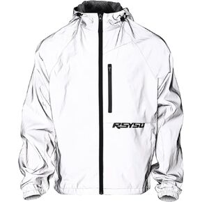 360° Men's Reflective Jacket Windbreaker Waterproof Zipper Breathable for Night Cycling, Motorcycle, Running, Hiking