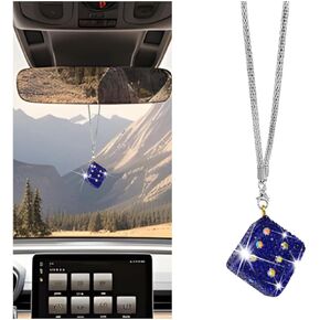 Bling Car Rear View Mirror Pendant, Creative Rhinestone Vehicle Hanging Dice Charms with Dots, Diamond Automotive Interior Rearview Swinging Ornament Accessories, Universal Fit (Pink)