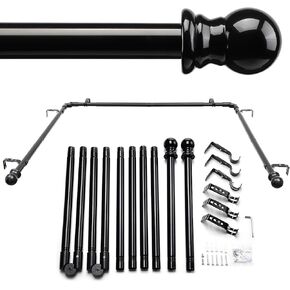 Elegant Black Bay Corner Curtain Rod L-Shaped, 1 Inch Dia, 32-96-148 Inch Length for Bedroom, Living Room Stylish End Cap, Perfect Easy Drilling Installation Modern Curtain Rods for Windows