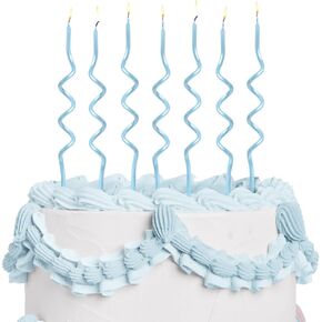 xo, Fetti Pearl Blue Wavy Cake Candles, Tall Thin - 10 Pcs | Birthday Party Supplies, Bachelorette Cake Decor, Glitter Cupcake Topper, Fun Dessert Decorations