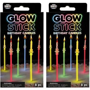 Glow Stick Birthday Candles for Cake, Glowing Party Favors, 2 Pack (16 Total)