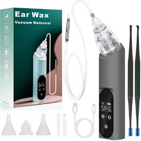 Ear Wax Vacuum Removal Kit, 6 Gear Strong Suction Electric Ear Cleaner Ear Vacuum Wax Remover, USB Charge Earwax Removal Kit Reusable Soft Silicone Ear Cleaning Kit Water Remover Tool(Gray)