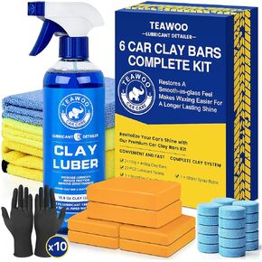 طقم قضبان Car Clay ، 6 قضبان طينية وأجهزة توديس للتشحيم 20 PC ، مجموعة كاملة من التفاصيل ، زجاجة رذاذ ، قفازات يمكن التخلص منها ومناشف الألياف الدقيقة للتفصيل السيارة