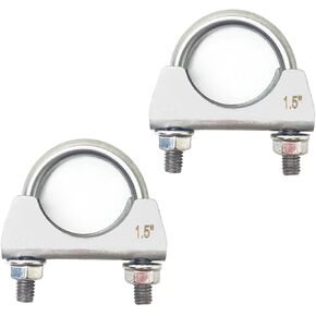 Heavy Duty 304 Stainless Steel U-Bolt Exhaust Clamp, 1.5 Inch Muffler U-Bolt Clamps for 1.5" OD Exhaust Tail Pipe, Pack of 2