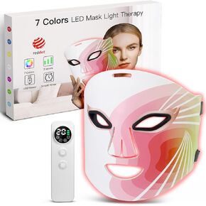 Red Light Therapy for Face, 7 Colors Infrared LED Face Mask Light Therapy, Portable Rechargeable Red Light Therapy Mask Beauty Device at Home and Travel for Facial Rejuvenation, White