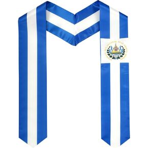 2 Pack El Salvador Salvadorans Nation Flag Graduation Stole, Satin Embroidery Graduation Sash for International Students, 72 Inch Length