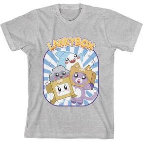 Lankybox Thicc Shark ، Rocky ، Boxy and Foxy Athletic Heather Boys Crew Neck Tee Short