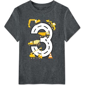 Boy 2-4 Year Birthday Shirt Cotton Construction Theme Party Short Sleeve T Shirts Excavator Top Tees