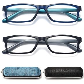 Reading Glasses Blue Light Blocking for Men Women,Rectangular Frame Computer Readers with Spring Hinge
