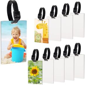 Framendino, 10 Pack Sublimation Blank Luggage Tags with Straps Heat Transfer Double Sided DIY Travel ID
