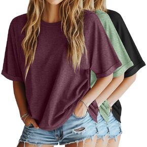Riyiper 3 Pack Women Women's Ligert Cotton Cotton Half Summer Tees عرضة فضفاضة فضفاضة طاقم الرقبة الأساسي