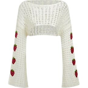 Shenhe Crochet Women's Crochet Hollow Out Y2K Long Sleeve Sweater متماسكة أعلى