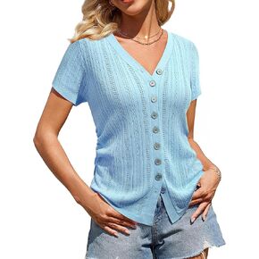 Messic Womens Short Sleeve Sweaters V Neck Casual Summer Knit Pullover Tops